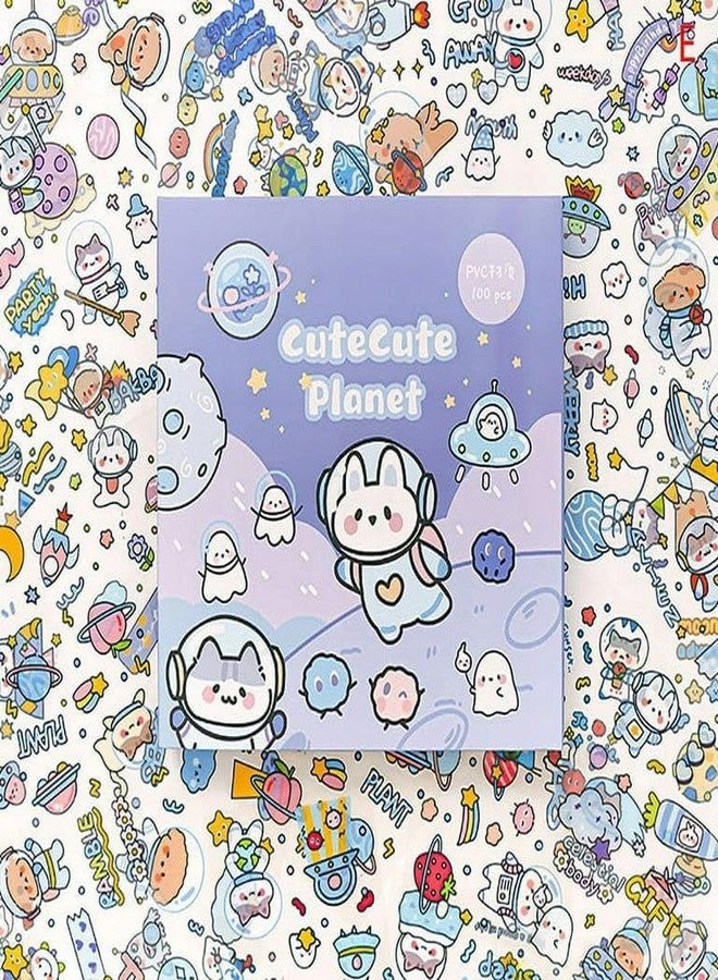 STOFFIER GARTEN 100 Piece Space Cartoon Stickers Set, Cute Cartoon Planets Sticker Set for Scrapbook Laptop Dairy, Cartoon Animals Stickers for Kids Boys - Image 2